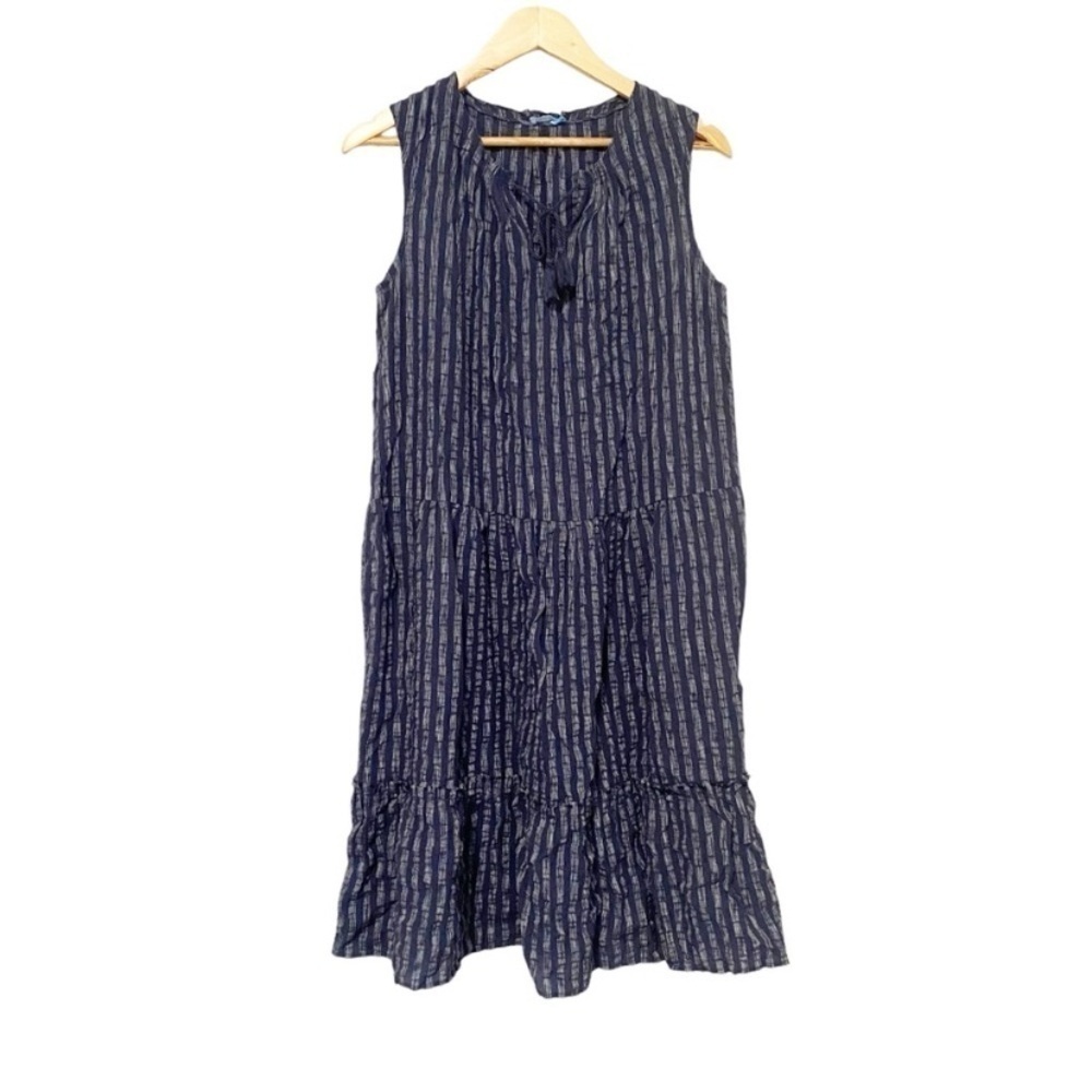 J. McLaughlin Navy Sleeveless Tiered Midi Dress with White Stripe - Picture 6 of 10